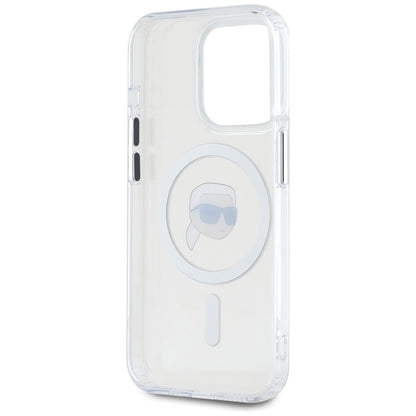 Karl Lagerfeld IML Metal Karl Head MagSafe - dėklas, skirtas iPhone 15 Pro Max (baltas)