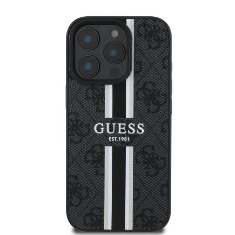 Guess 4G Printed Stripes MagSafe - dėklas iPhone 16 Pro Max (juodas)