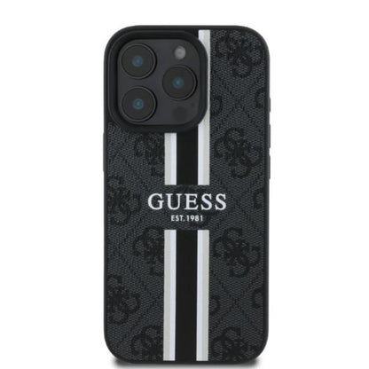 Guess 4G Printed Stripes MagSafe - dėklas iPhone 16 Pro Max (juodas)