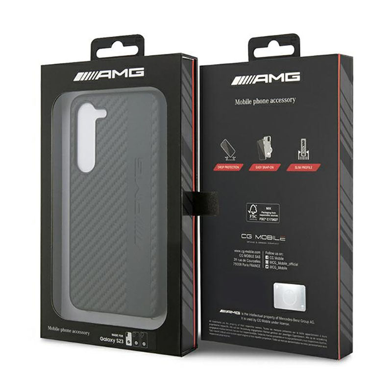 AMG Carbon Stripe & Embossed - Dėklas, skirtas Samsung Galaxy S23 (juodas)