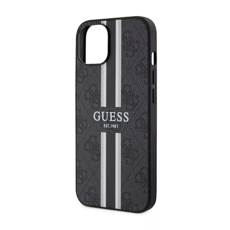 Guess 4G Printed Stripes MagSafe – dėklas iPhone 14 Plus (juodas)