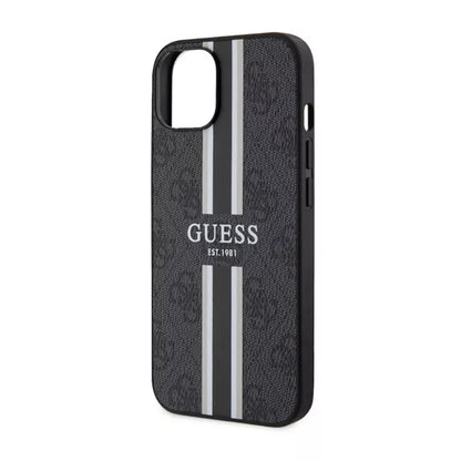 Guess 4G Printed Stripes MagSafe – dėklas iPhone 14 Plus (juodas)