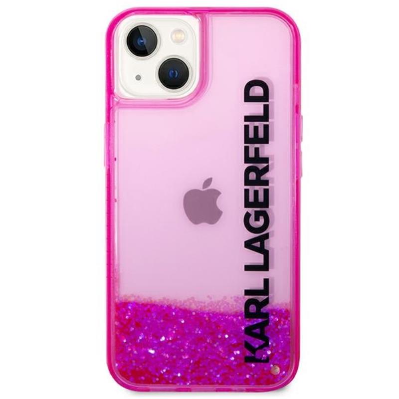 "Karl Lagerfeld Liquid Glitter Translucent Elongated Logo Case" - dėklas iPhone 14 Plus (rožinis)