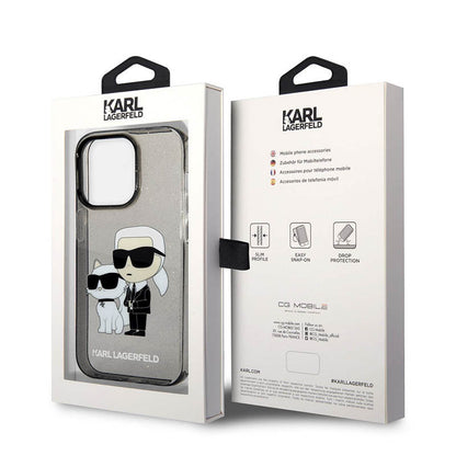 Karl Lagerfeld IML Glitter NFT Karl & Choupette – dėklas iPhone 14 Pro Max (juodas)