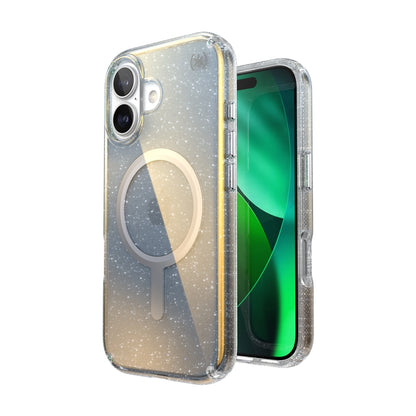 Speck Presidio Lux MagSafe - iPhone 17 dėklas (Hyper Mirror Glitter / Silver Metallic)