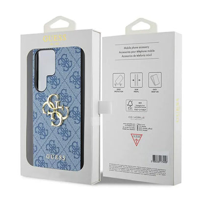 Guess 4G dėklas Samsung Galaxy S24 Ultra – su dideliu metaliniu logotipu (Mėlynas)