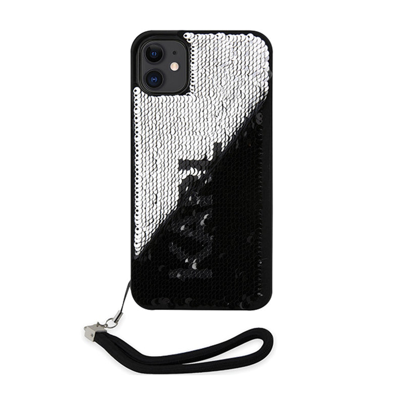 Karl Lagerfeld Sequins Cord – dėklas su virvele, skirtas iPhone 11 (sidabrinis)