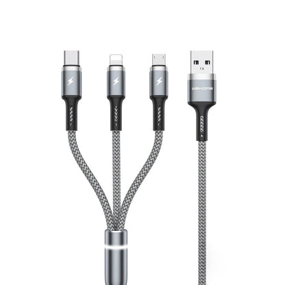 WEKOME WDC-119 Fython serija - 3-in-1 USB-A į Lightning + USB-C + Micro USB PD jungiamasis kabelis 1,2 m (sidabrinis)
