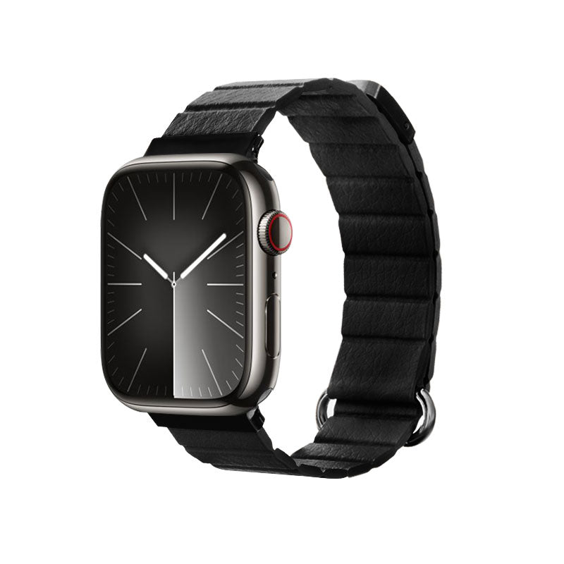 Crong Eclipse - Magnetinė odinė apyrankė Apple Watch 44/45/46/49 mm (Juoda)