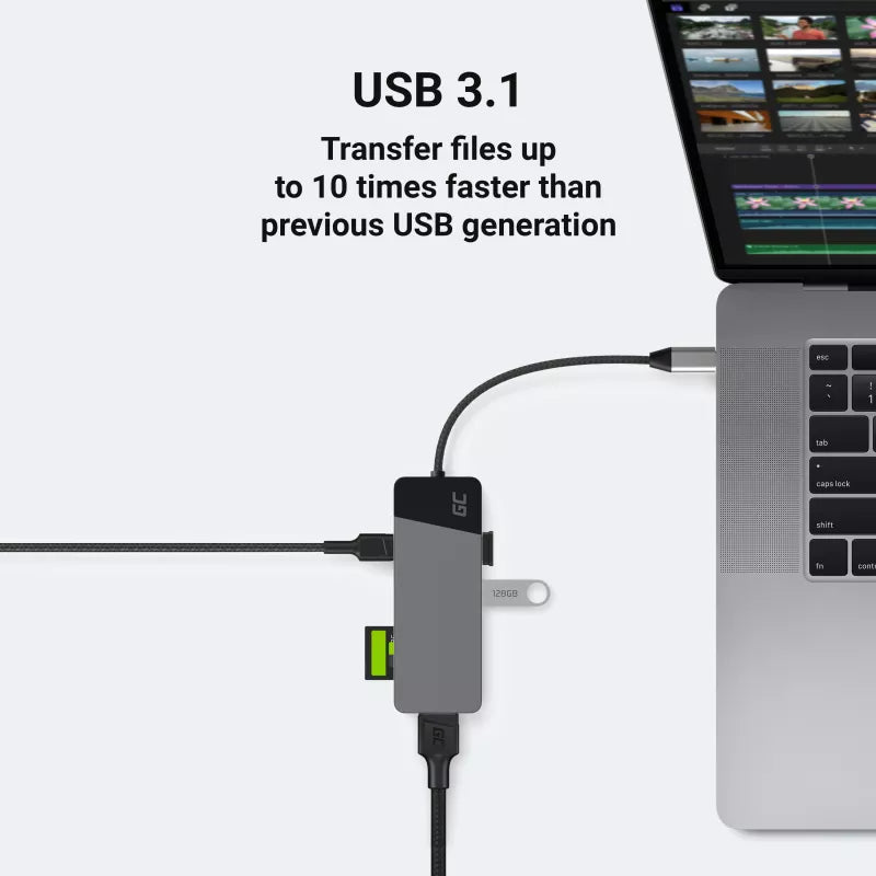Green Cell - Dokavimo stotelė HUB USB-C HDMI 4K DEX SD ir MicroSD kortelių skaitytuvas USB 3.1