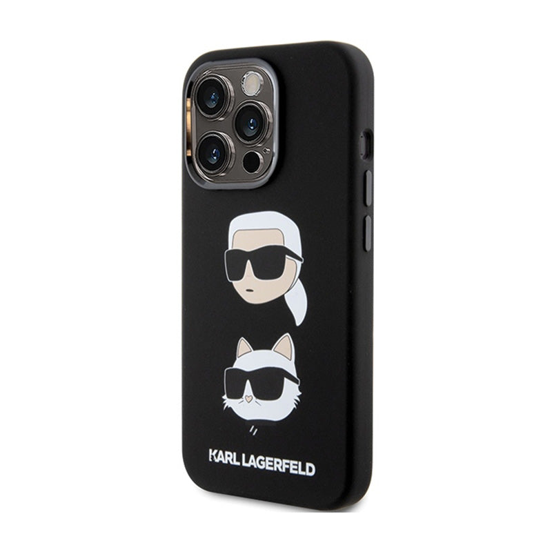 Karl Lagerfeld Silicone Karl & Choupette Heads - iPhone 15 Pro Max dėklas (juodas)