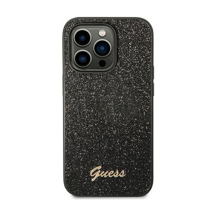 "Guess Glitter Flakes" metalinis dėklas su logotipu - "iPhone 14 Pro" dėklas (juodas)