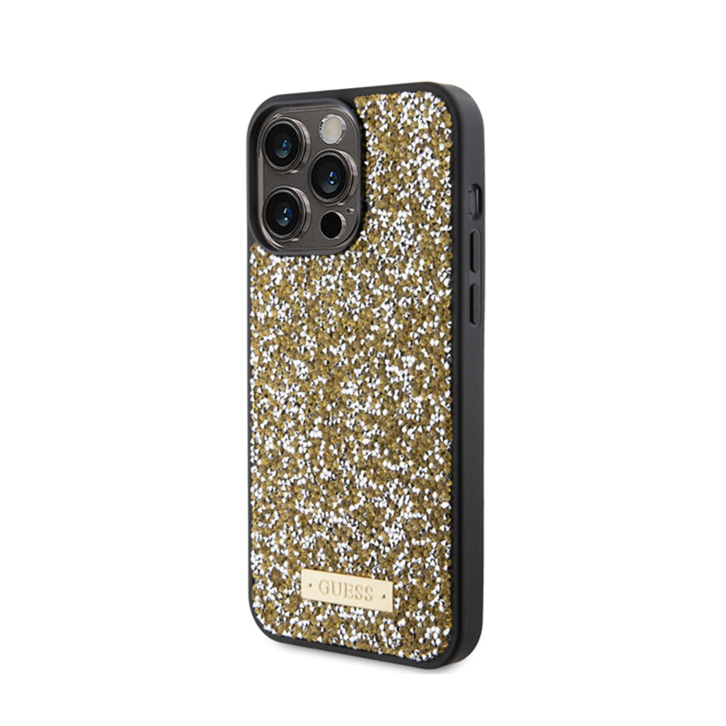 Guess Rhinestone Metal Logo – dėklas iPhone 15 Pro Max (geltonas)