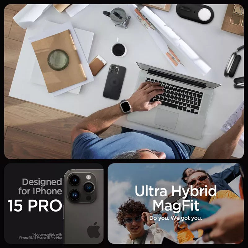 Spigen Ultra Hybrid MagSafe – dėklas skirtas iPhone 15 Pro (šalčio juoda)