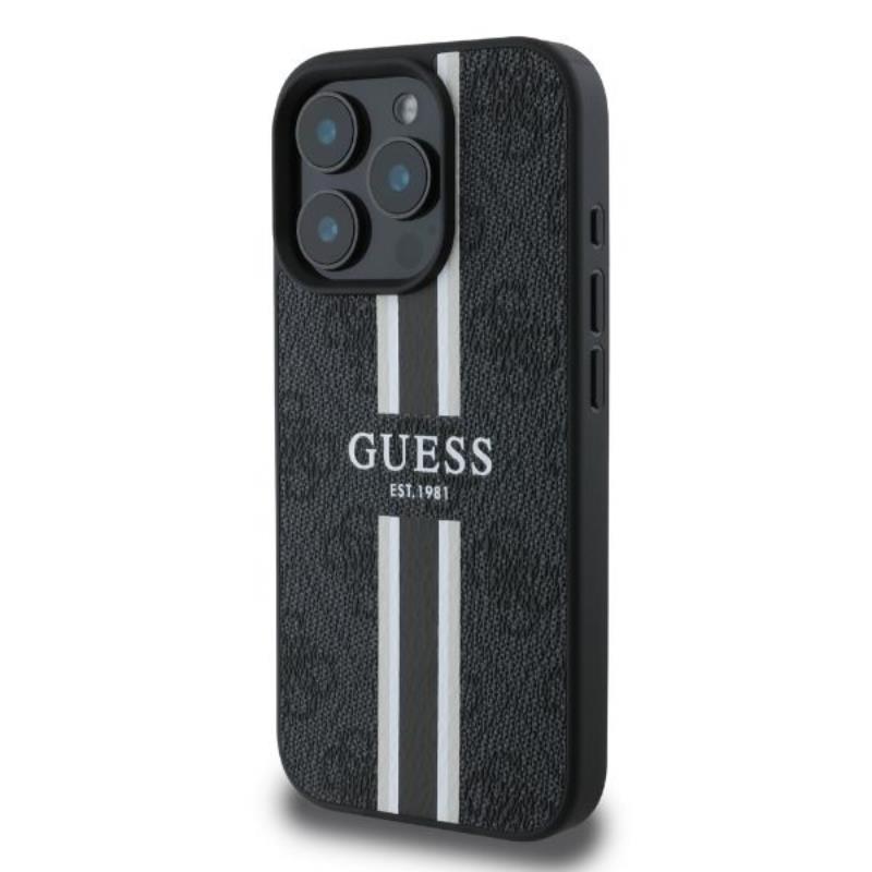 Guess 4G Printed Stripes MagSafe - dėklas iPhone 16 Pro Max (juodas)