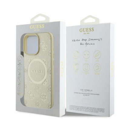 Guess Saffiano Peony Classic Logo MagSafe - "iPhone 16 Pro" dėklas (auksinis)