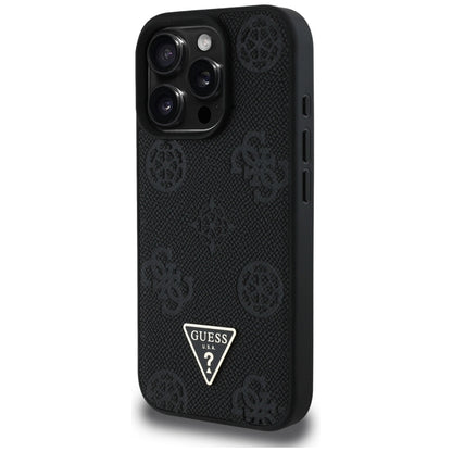 Guess Grained Hot Stamp Peony Triangle Logo MagSafe - dėklas skirtas iPhone 16 Pro (juodas)