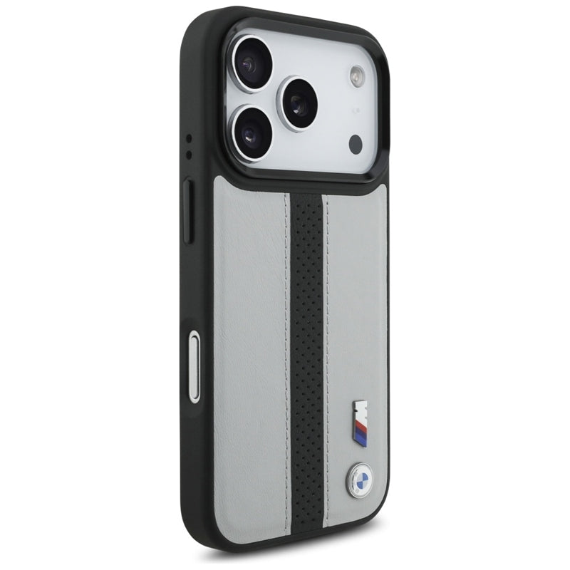 BMW M perforuota juostelės logotipas MagSafe - iPhone 17 Pro dėklas (pilkas)