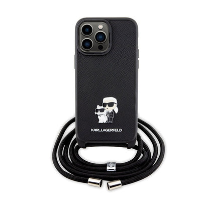 Karl Lagerfeld Crossbody Saffiano Metal Pin Karl & Choupette – dėklas, skirtas iPhone 14 Pro Max (juodas)