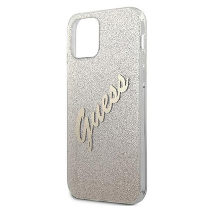 Guess Glitter Gradient Script – iPhone 12 mini dėklas (auksinis)