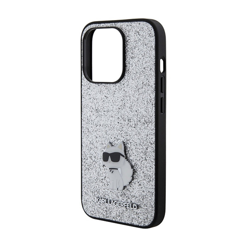Karl Lagerfeld Fixed Glitter Choupette Logo Metal Pin – Dėklas iPhone 15 Pro Max (sidabro)