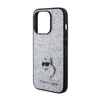 Karl Lagerfeld Fixed Glitter Choupette Logo Metal Pin – Dėklas iPhone 15 Pro Max (sidabro)