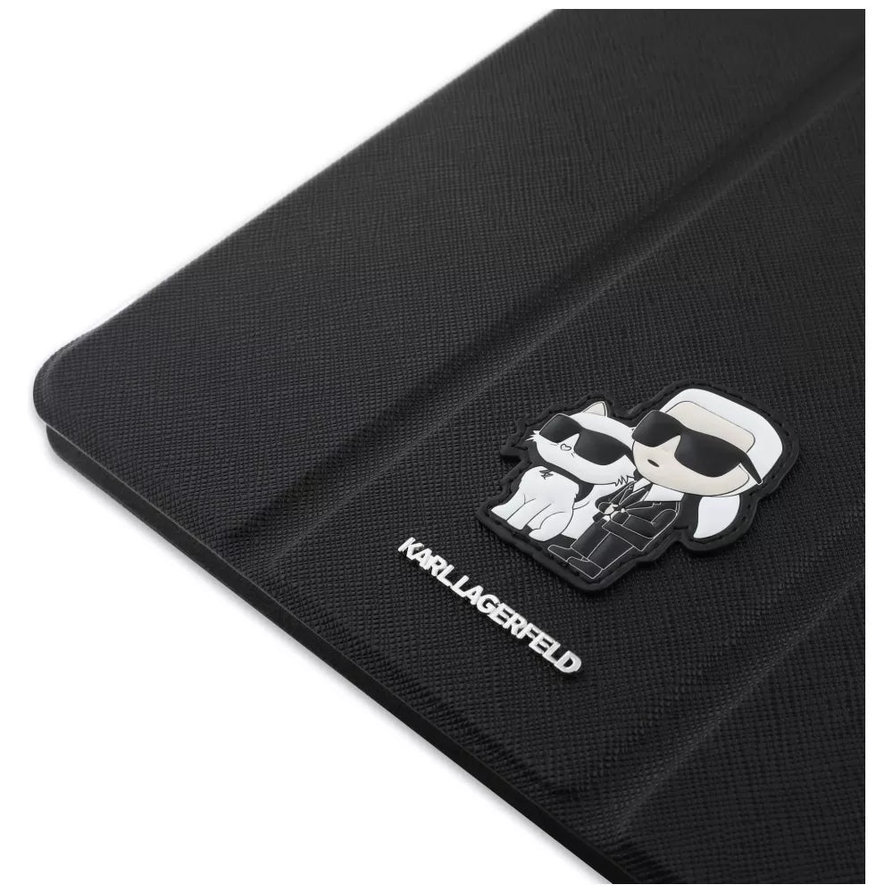 Karl Lagerfeld Knygos tipo dėklas Saffiano magnetinis Karl & Choupette - skirtas iPad Air 13” M3 (2025) / iPad Air 13” M2 (2024) (juoda)