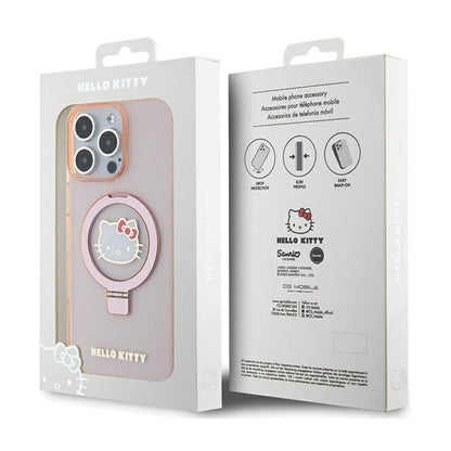 Hello Kitty žiedinis stovas su blizgučiais ir Electrop logotipu, skirtas MagSafe – dėklas iPhone 15 Pro Max (rožinis)