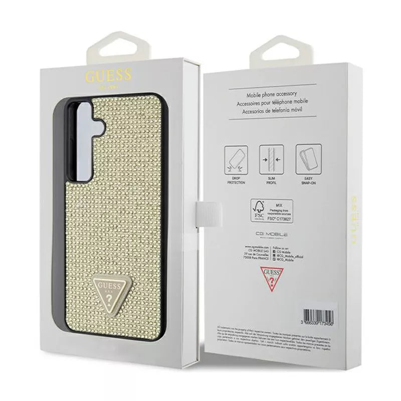 Guess Rhinestone Triangle – Dėklas Samsung Galaxy S24 (auksinis)