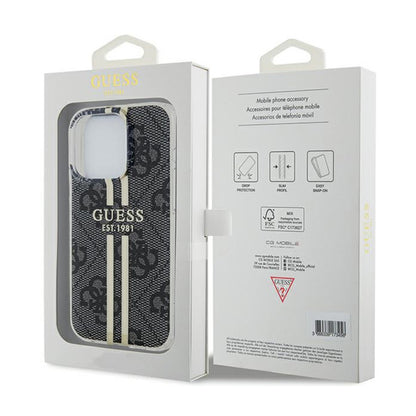 Guess IML 4G Gold Stripe – dėklas iPhone 15 Pro (juodas)