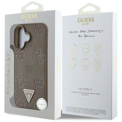 Guess Grained Hot Stamp Peony Triangle Logo MagSafe – dėklas iPhone 16 (rudas)