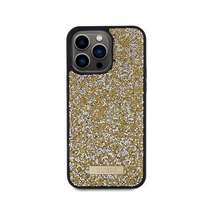 Guess Rhinestone Metal Logo – dėklas iPhone 15 Pro Max (geltonas)