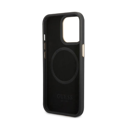 Guess Peony Logo Plate MagSafe - dėklas iPhone 13 Pro (juodas)