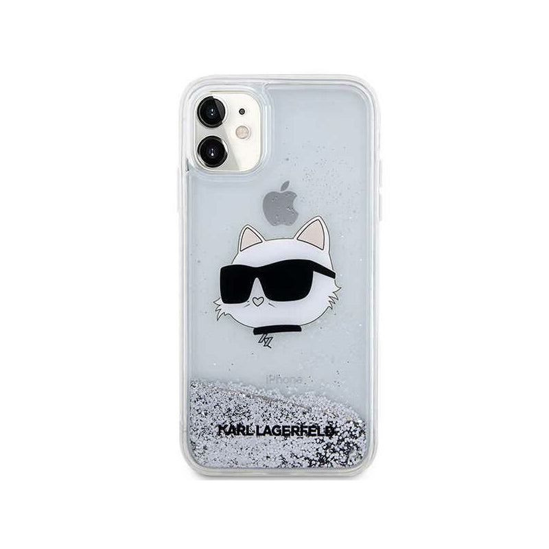Karl Lagerfeld Liquid Glitter NFT Choupette Head – dėklas iPhone 11 (sidabras)