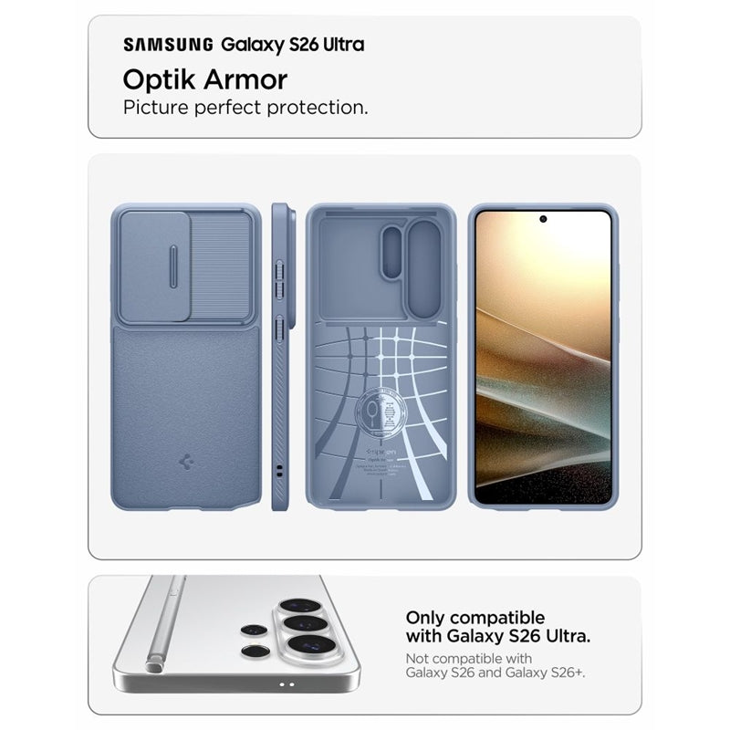 Spigen Optik Armor – dėklas, skirtas Samsung Galaxy S26 Ultra (šviesiai mėlynas)