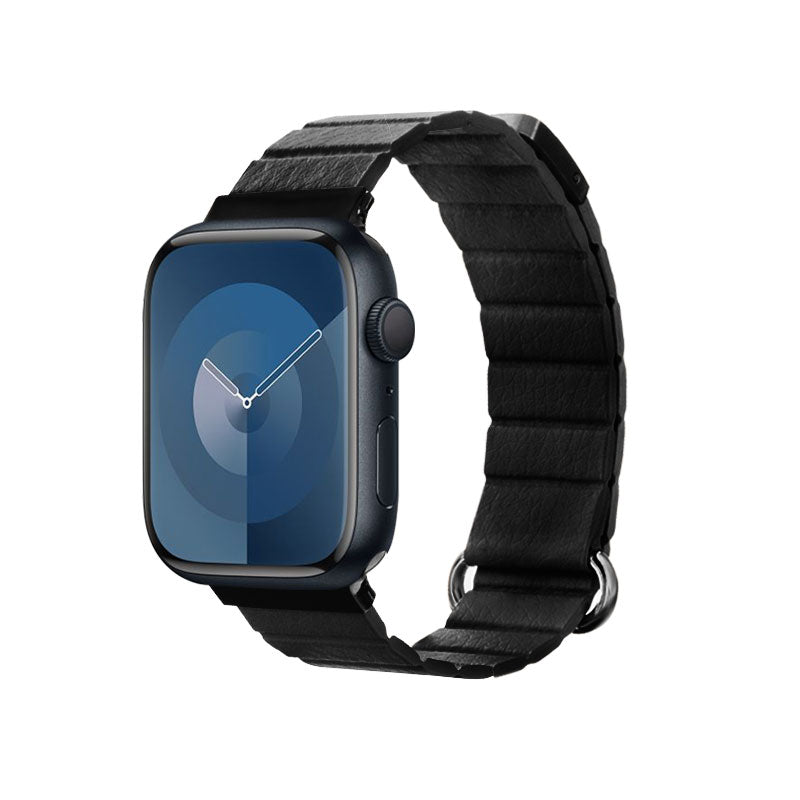 Crong Eclipse - Magnetinė odinė apyrankė Apple Watch 44/45/46/49 mm (Juoda)