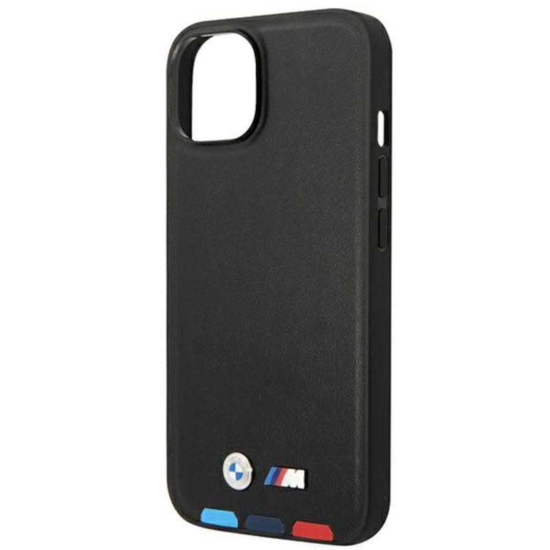 BMW Leather Hot Stamp Tricolor – dėklas skirtas iPhone 14 Plus (Juoda)
