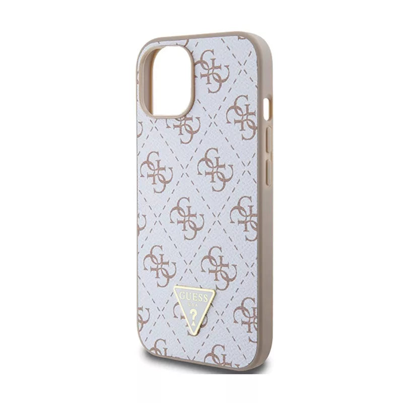Guess 4G Triangle Metal Logo – Dėklas iPhone 15 (baltas)