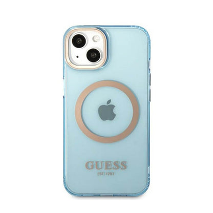 Guess Gold Outline permatomas MagSafe – dėklas iPhone 13 (mėlyna)
