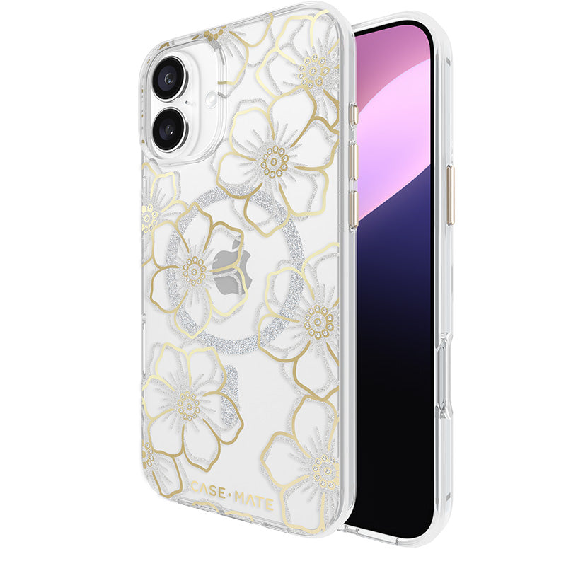 Case-Mate Floral Gems MagSafe – dėklas iPhone 16 Plus (auksinis)