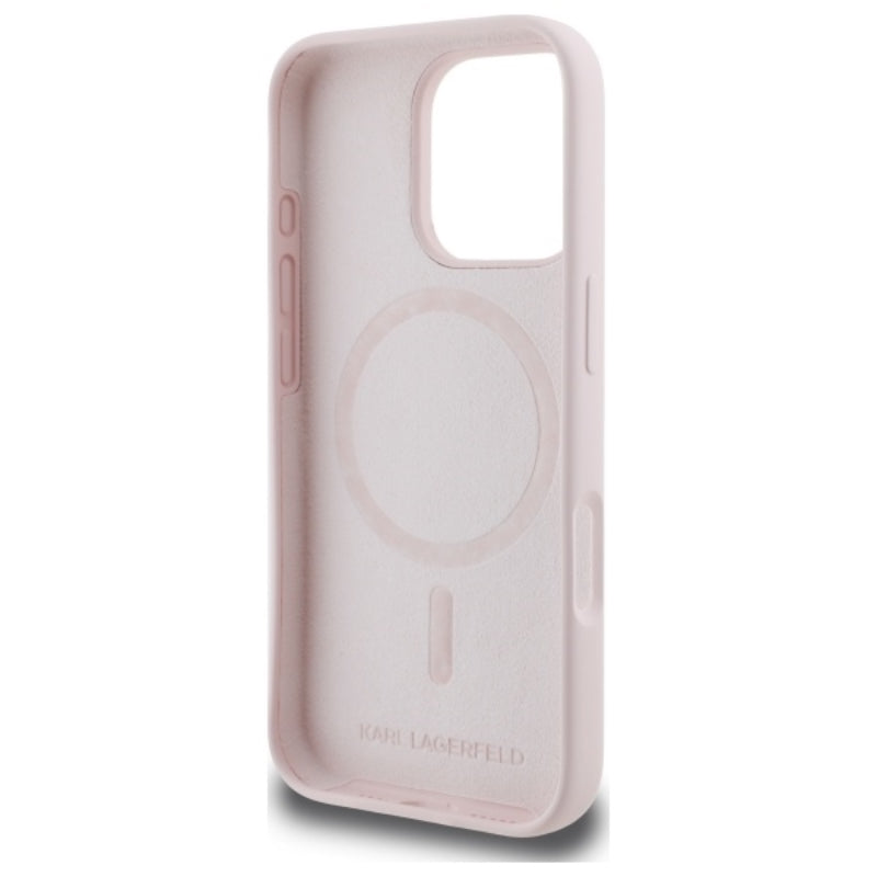 Karl Lagerfeld Silicone Double Heads Print MagSafe - Dėklas iPhone 16 Pro (rožinis)