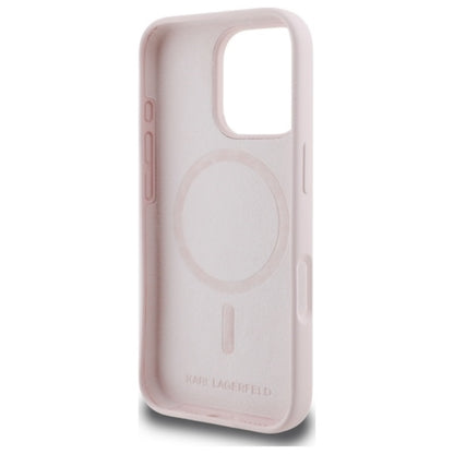 Karl Lagerfeld Silicone Double Heads Print MagSafe - Dėklas iPhone 16 Pro (rožinis)