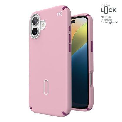 Speck Presidio2 Pro ClickLock & MagSafe – Dėklas skirtas iPhone 16 Plus (Trečiadienio rožinė / Gervuogių purpurinė / Balta)