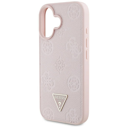 Guess Grained Hot Stamp Peony Triangle Logo MagSafe - „iPhone 16“ dėklas (rožinis)