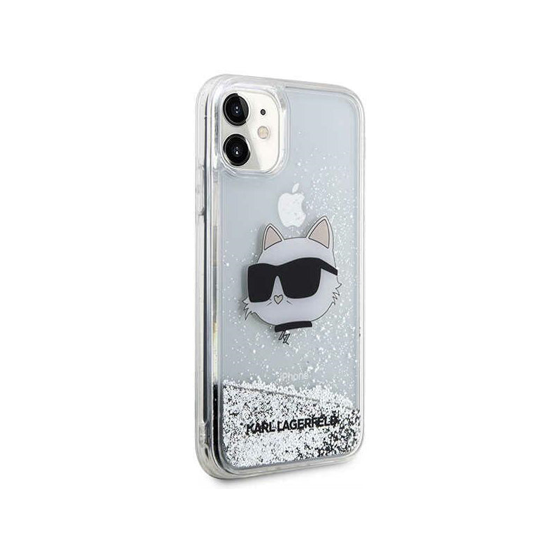 Karl Lagerfeld Liquid Glitter NFT Choupette Head – dėklas iPhone 11 (sidabras)