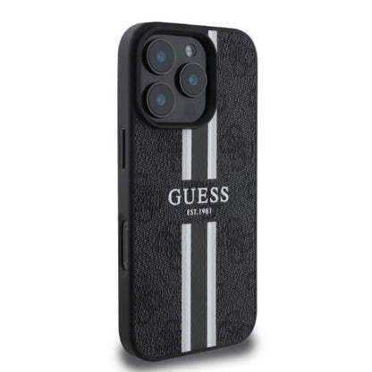 Guess 4G Printed Stripes MagSafe - dėklas iPhone 16 Pro Max (juodas)