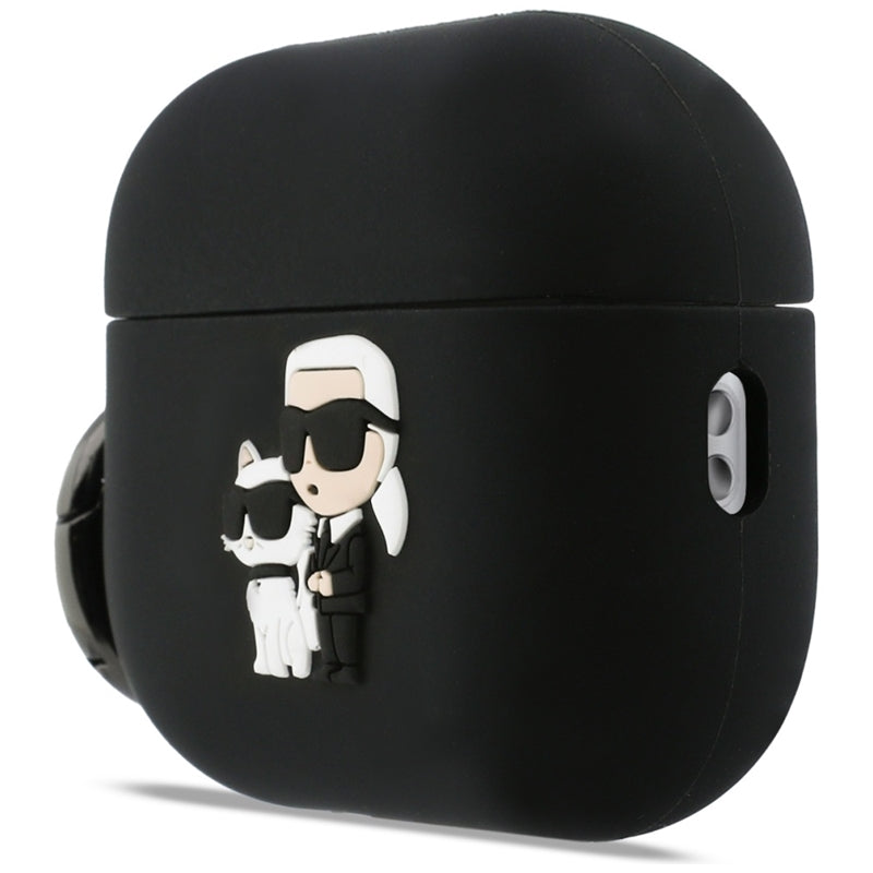 „Karl Lagerfeld“ silikoninis „Karl & Choupette Head 3D“ dėklas „AirPods Pro 3“ (juodas)