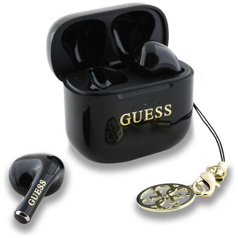 Guess Glossy Effect Printed Classic Logo & Charm - TWS Bluetooth ausinės + įkrovimo dėklas (juodas)