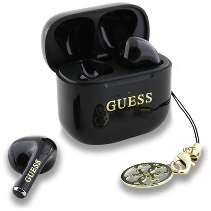 Guess Glossy Effect Printed Classic Logo & Charm - TWS Bluetooth ausinės + įkrovimo dėklas (juodas)