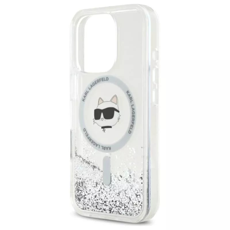 Karl Lagerfeld Liquid Glitter Choupette Head MagSafe – „iPhone 16 Pro“ dėklas (permatomas)